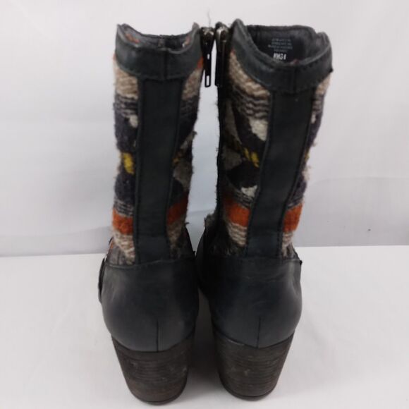 Born Panarea Southwestern Wool Black Leather Zip-Up Boots Moto Womens Size 7 38 - Picture 11 of 14